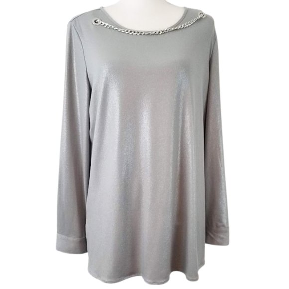 SLIM FACTOR By Investments Silver Shimmer Blouse - Women's M - Picture 4 of 8